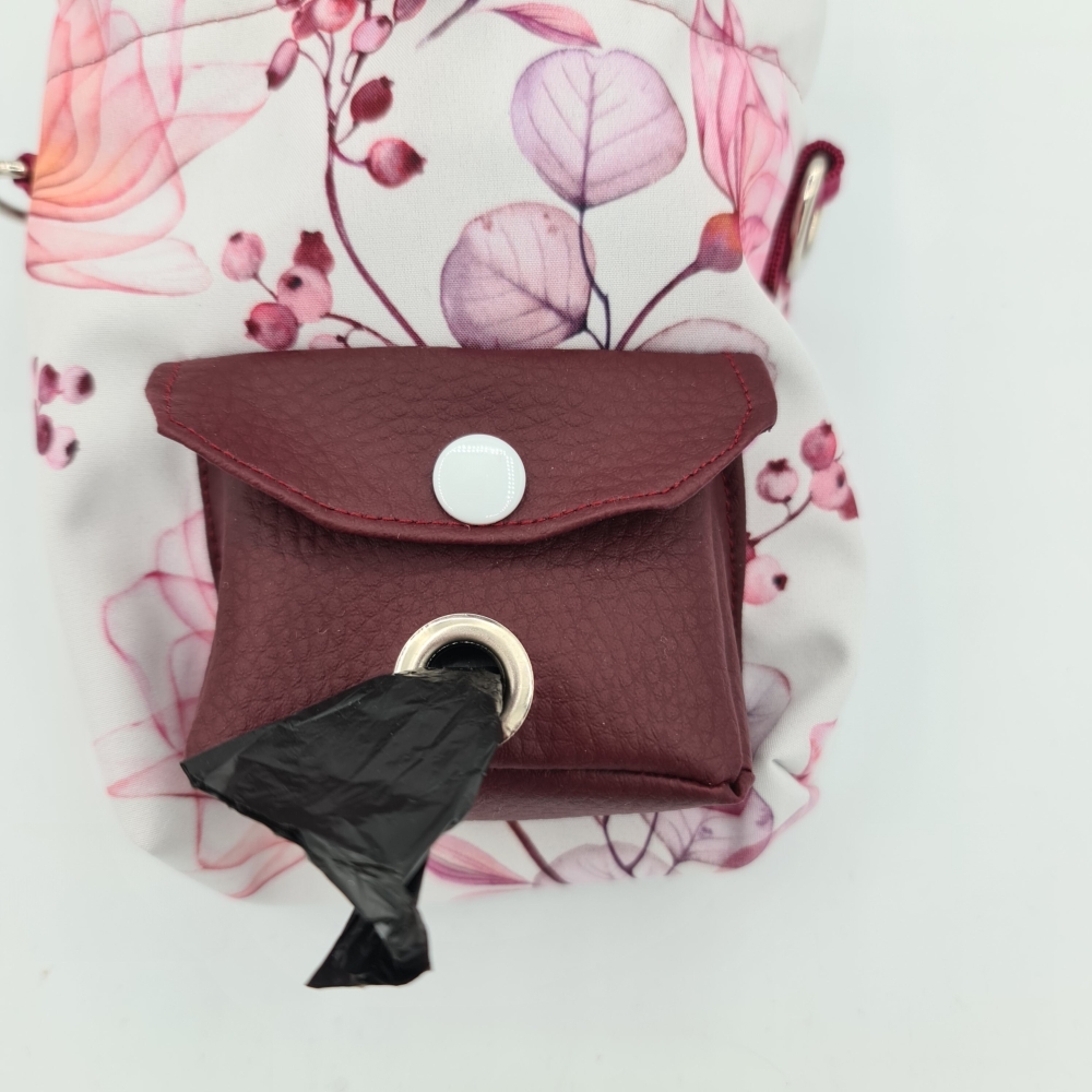 Futterbeutel zum umhängen weiß-bordeaux-rosa Blüten